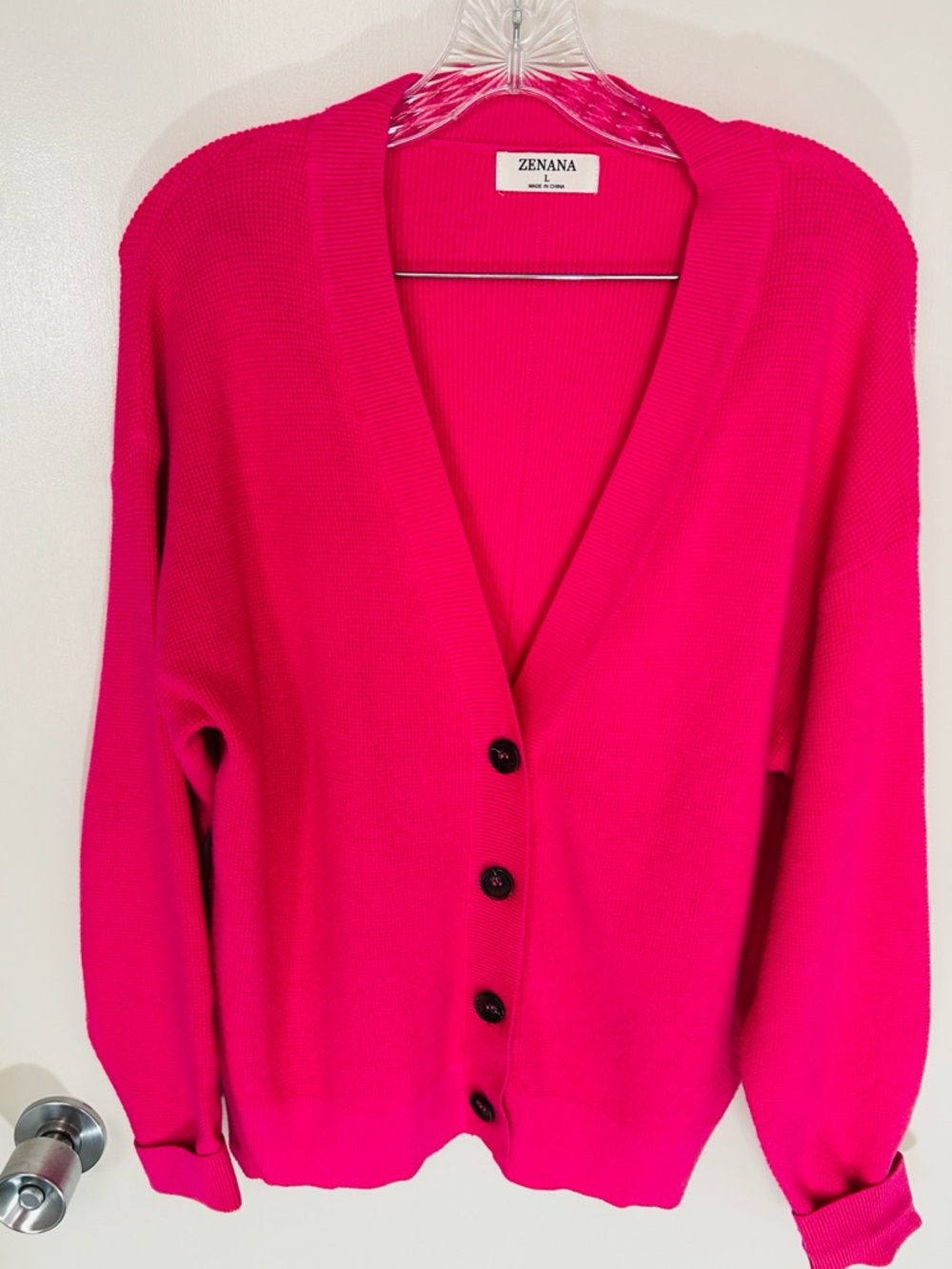 Zenana Outfitters Hot Pink Button-Front Cardigan Sweater